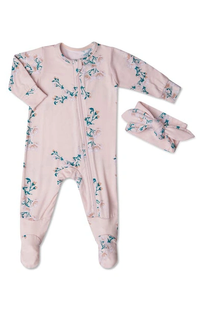 Shop Baby Grey By Everly Grey Print Footie & Headband Set In Lily