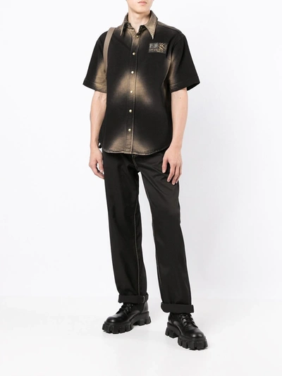 Roberto Cavalli Logo-patch Faded-print Shirt In Brown