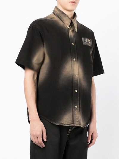 Roberto Cavalli Logo-patch Faded-print Shirt In Brown