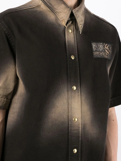 Roberto Cavalli Logo-patch Faded-print Shirt In Brown