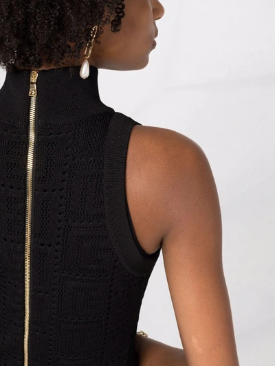Shop Balmain Monogram-pattern Sleeveless Dress In Black