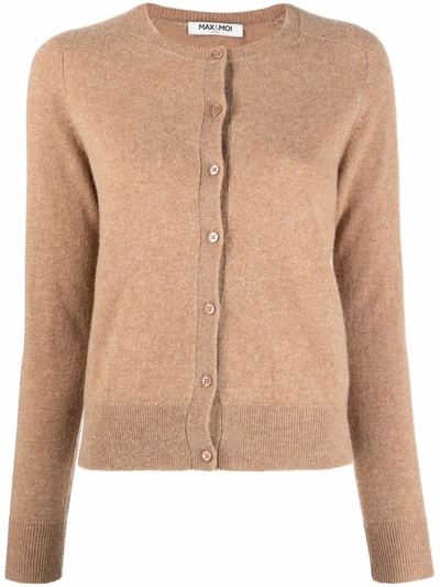 Max & Moi Crew-neck Cashmere Cardigan In Brown