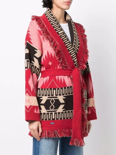 Shop Alanui Icon Jacquard Belted Cardigan In Pink