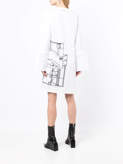 Shop Off-white Graphic-print Tied-sleeves Mini Dress In White