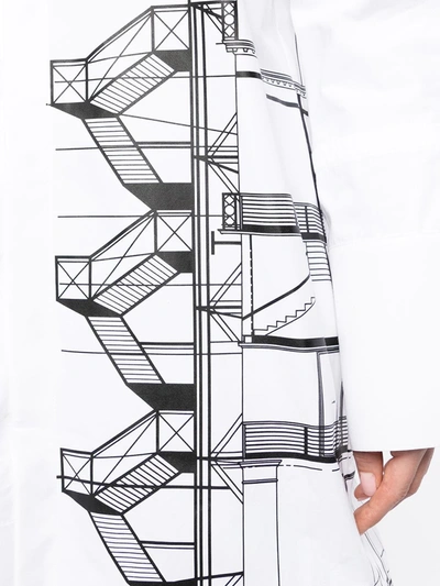Shop Off-white Graphic-print Tied-sleeves Mini Dress In White