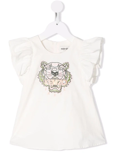 Shop Kenzo Embroidered Tiger Head T-shirt Dress In Neutrals