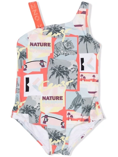 Kenzo Teen Graphic Print Swimsuit In Orange