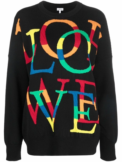 Shop Loewe Love-jacquard Sweater In Black