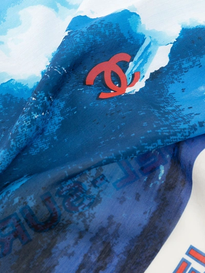Pre-owned Chanel 2002 Surf Line Graphic-print Scarf In Blue