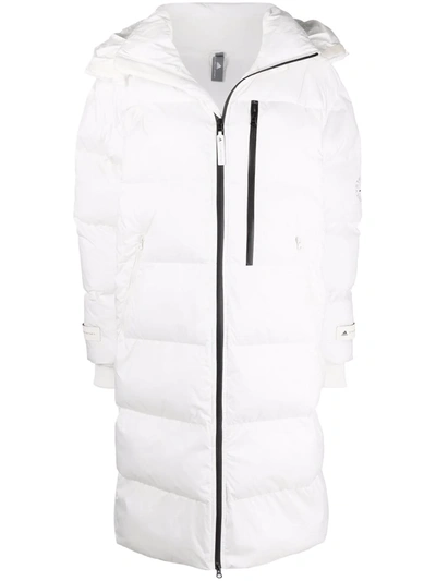 Adidas By Stella Mccartney Logo-print Long Puffer Jacket In White | ModeSens