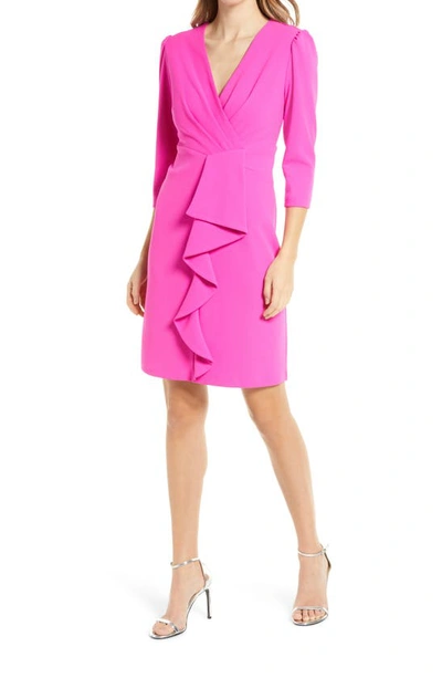 Shop Julia Jordan Cascade Ruffle Crepe Sheath Dress In Hot Pink