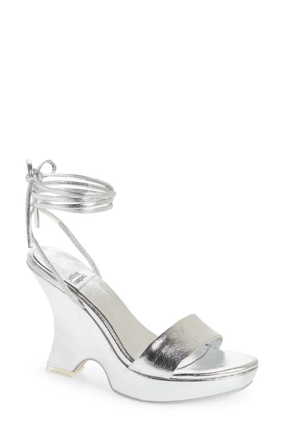 Shop Jeffrey Campbell Oraura Ankle Tie Wedge Sandal In Silver