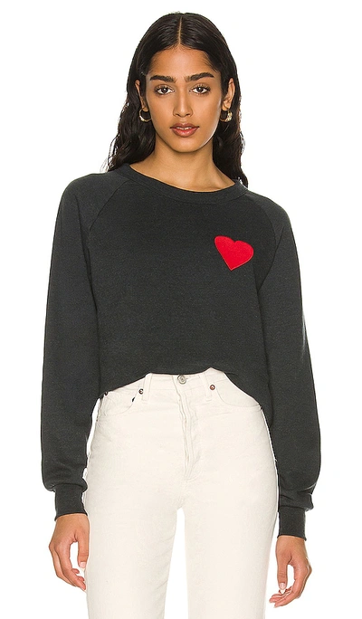 Aviator Nation Heart Embroidery Crew Sweatshirt In Charcoal