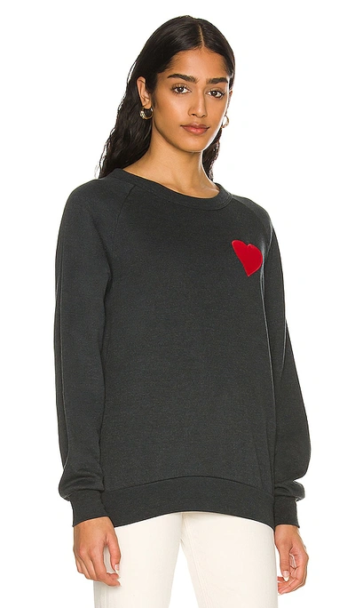 Aviator Nation Heart Embroidery Crew Sweatshirt In Charcoal