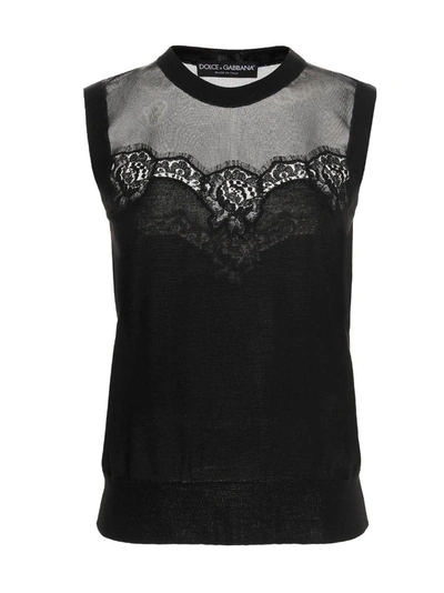 Shop Dolce & Gabbana Lace Detailed Sleeveless Top In Black