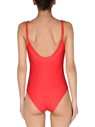 Shop Ganni "smiley" One Piece Swimsuit In Red