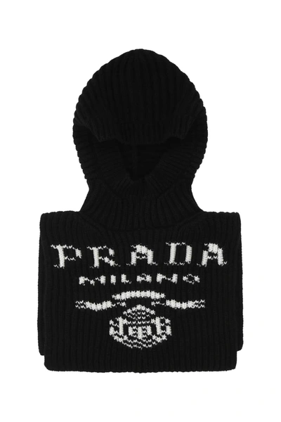 Shop Prada Logo Intarsia Knit Balaclava In Black