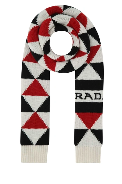 Shop Prada Logo Intarsia Knit Scarf In Multi
