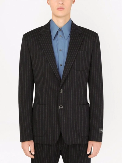 Shop Dolce & Gabbana Pinstriped Single-breasted Blazer In Black