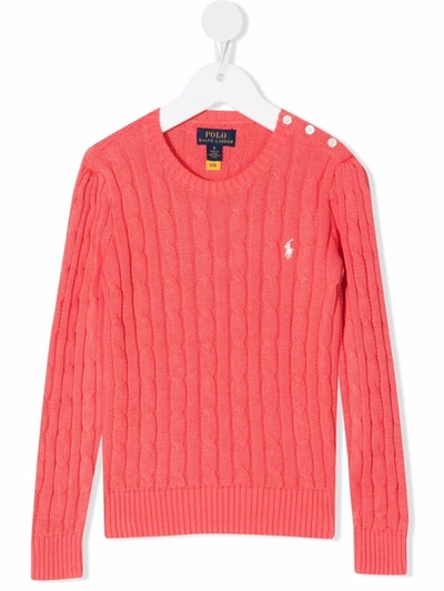 Shop Ralph Lauren Polo Pony Cable-knit Jumper In Pink