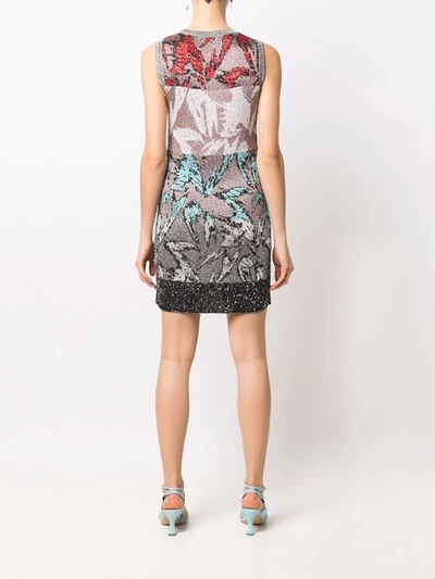 Shop Missoni Knitted Sleeveless Floral Dress In Silver