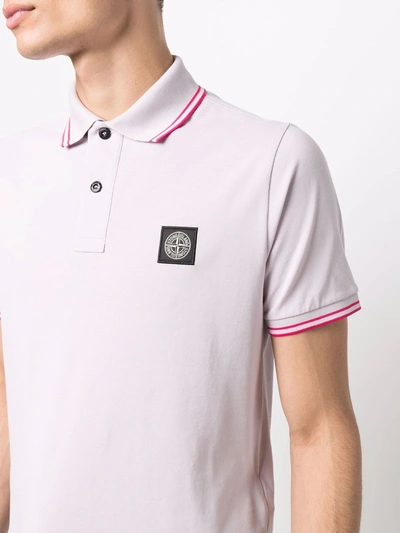 Shop Stone Island Logo-patch Short-sleeve Polo Shirt In Purple