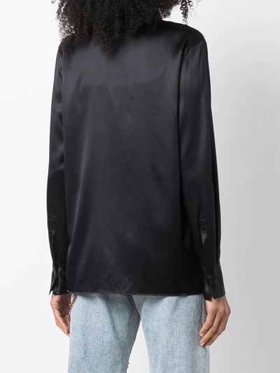 Philipp Plein V-neck Pussybow Silk Blouse In Schwarz