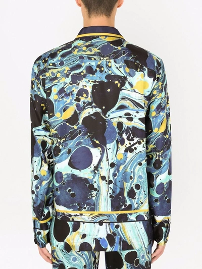 Shop Dolce & Gabbana Marble-pattern Silk Shirt In Blau
