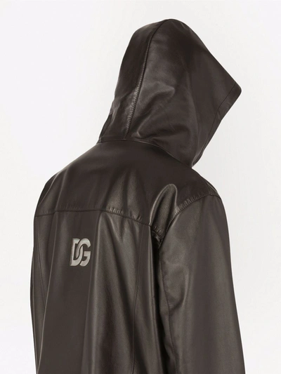 Shop Dolce & Gabbana Reversible Leather Hooded Bomber Jacket In Schwarz