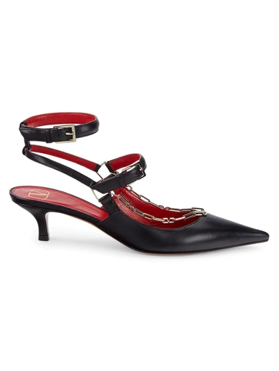 Shop Valentino Women's Ankle-strap Chain Leather Pumps In Nero