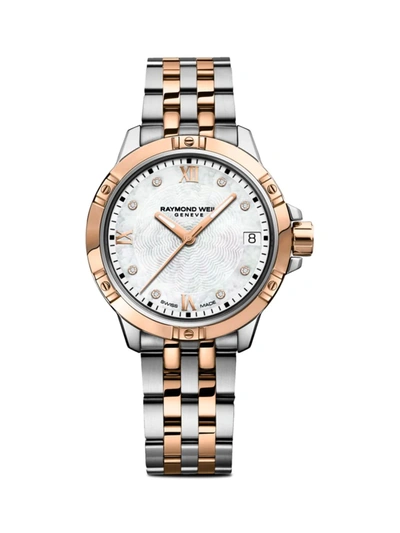 Shop Raymond Weil Women's Tango Diamond & Mother-of-pearl Stainless Steel Bracelet Watch In Neutral