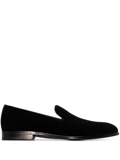 Dolce & Gabbana Black Dg Crown Embroidery Loafers Slip On Shoes