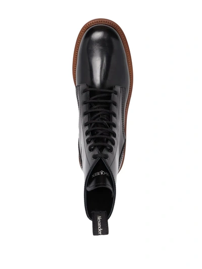 Shop Alexander Mcqueen Patent-leather Lace-up Boots In Schwarz