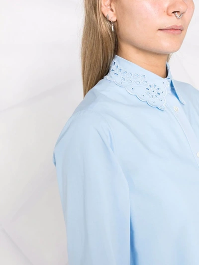Shop P.a.r.o.s.h Broderie-anglaise Button-up Shirt In Blau