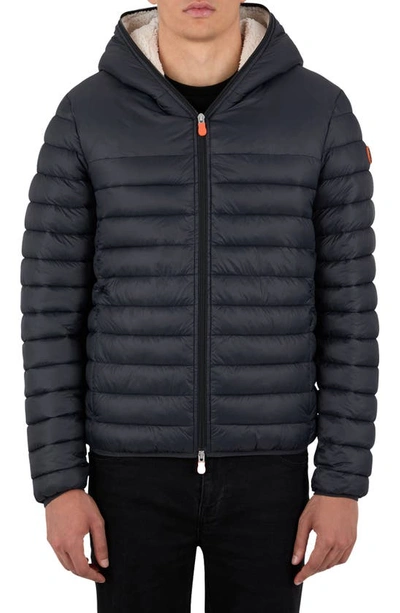 Save The Duck Nathan High Pile Fleece Lined Water Repellent Hoodie In Black