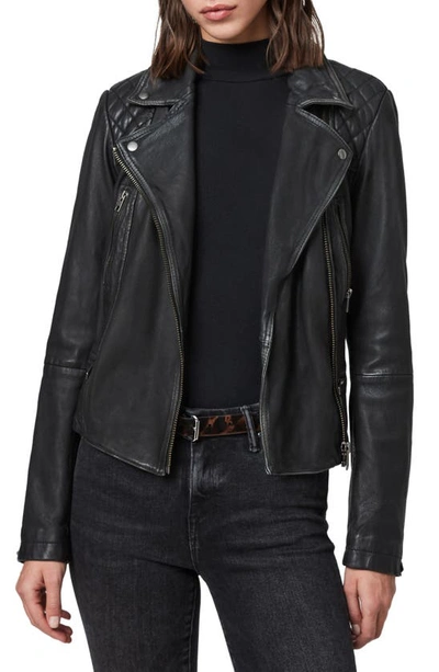 Shop Allsaints Cargo Leather Biker Jacket In Black/ Grey