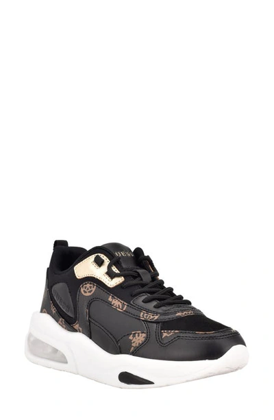 Shop Guess Fever Chunky Sneaker In Black Faux Leather