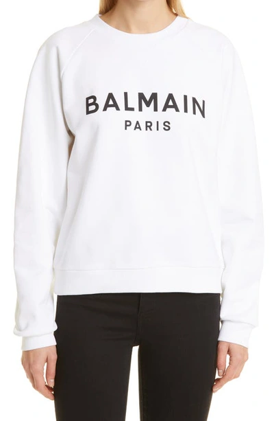 Shop Balmain Logo Graphic Cotton Sweatshirt In Gab Blanc/ Noir