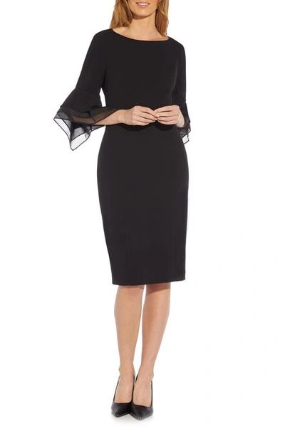 Shop Adrianna Papell Tiered Sleeve Crepe Dress In Black