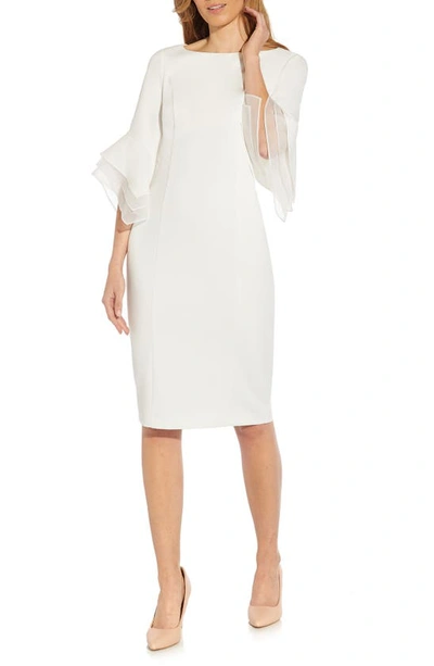 Shop Adrianna Papell Tiered Sleeve Crepe Dress In Ivory
