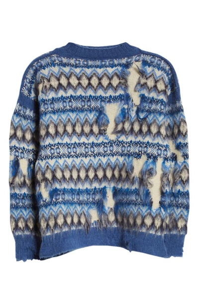 Shop Maison Margiela Distressed Wool Blend Sweater In Light Blue
