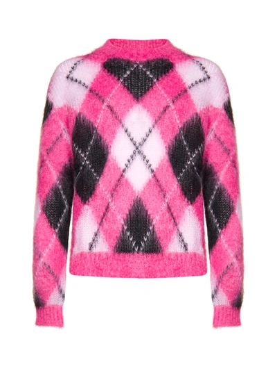 Shop Marni Argyle Check Knitted Crewneck Jumper In Multi