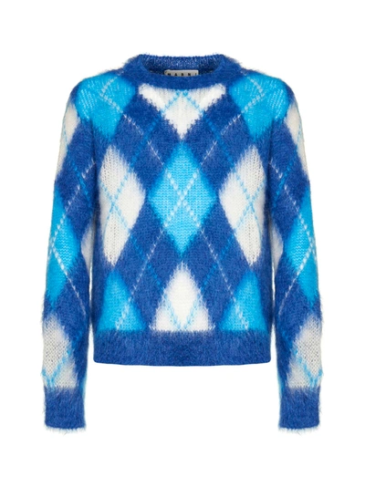 Shop Marni Argyle Check Knitted Crewneck Jumper In Multi