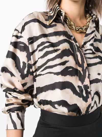 Shop Roberto Cavalli Tiger Print Silk Shirt In Black
