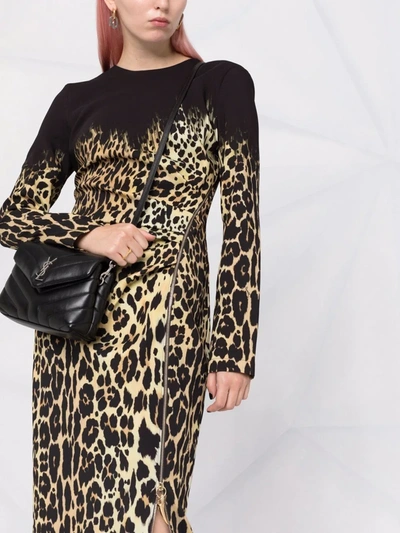 Shop Roberto Cavalli Leopard-print Long-sleeve Dress In Yellow