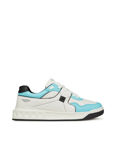 Shop Valentino Low-top One Stud Sneaker In Nappa In Blue