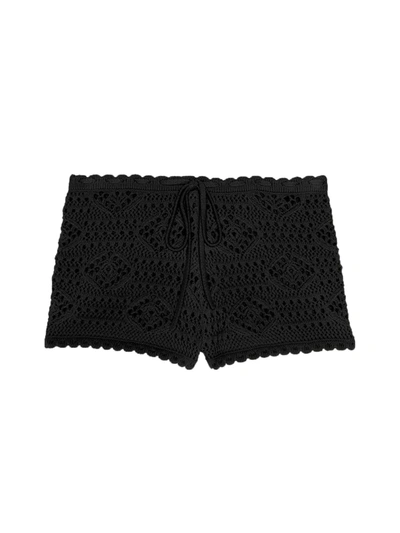 Shop Saint Laurent Low-waist Short In Crochet Wool In Black