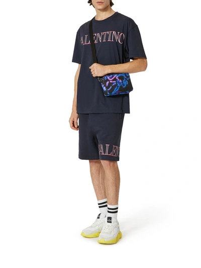 Shop Valentino T-shirt With  Neon Universe Print In Blue