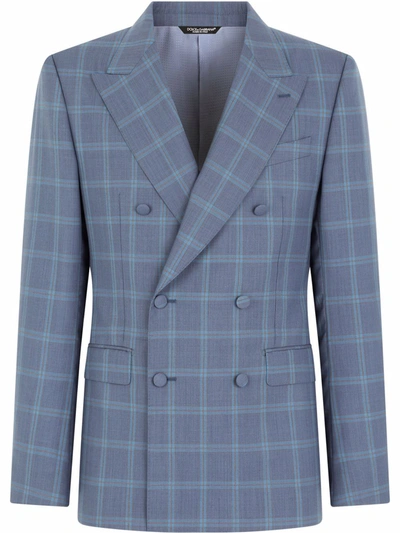 Dolce & Gabbana Double-breasted Checked Wool Sicily-fit Suit In Blue