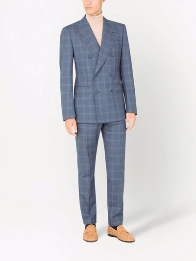 Shop Dolce & Gabbana Sicily-fit Double-breasted Checked Suit In Blue